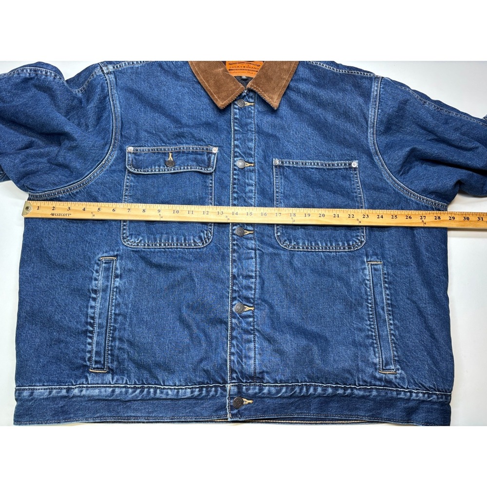 LUCKY BRAND Denim Trucker Jacket Mens XXL Button Up Corduroy Collar - Picture 13 of 15